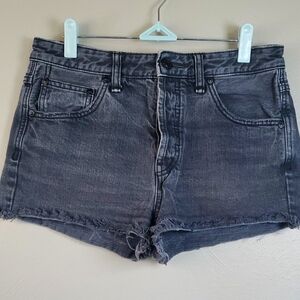 FREE PEOPLR Women's Black Distressed Denim Shorts, Hidden Buttonfly. W27